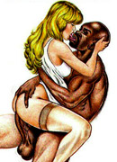 Cartoon blonde bride willingly being fucked by three sex hugnry black strangers.