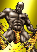 Big muscular black guy offers to suck his toon cock covered with cream