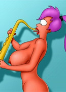 Nasty toon leela is good in dildoing and saxophone playing alike.
